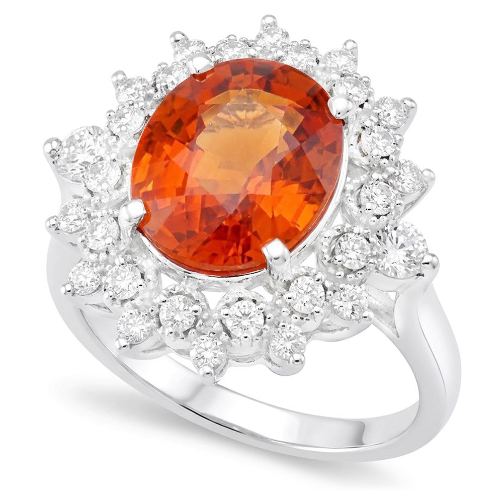 Anello in oro bianco 14K . con granato mandarino naturale con diamanti 10.25 ct