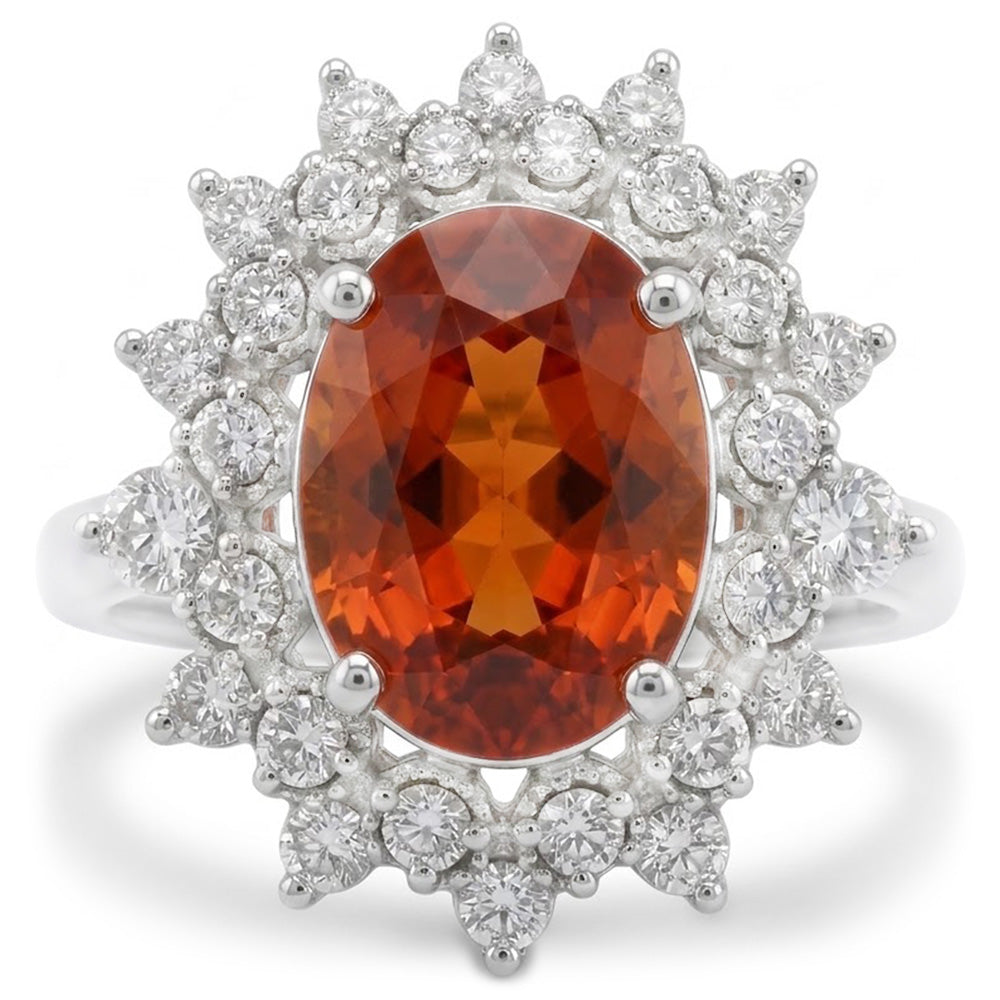 Anello in oro bianco 14K . con granato mandarino naturale con diamanti 10.25 ct