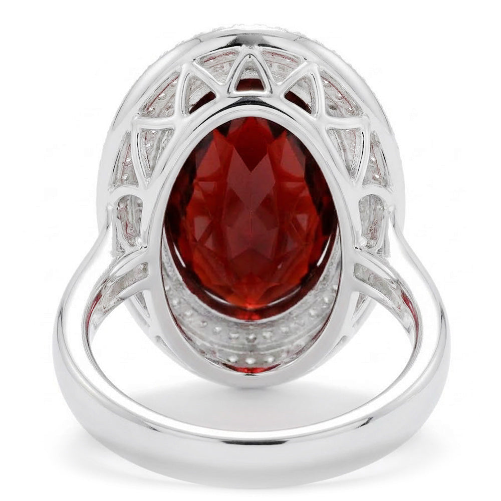 Anello in oro bianco 14K con granato mandarino ovale da 12.50 ct con diamanti