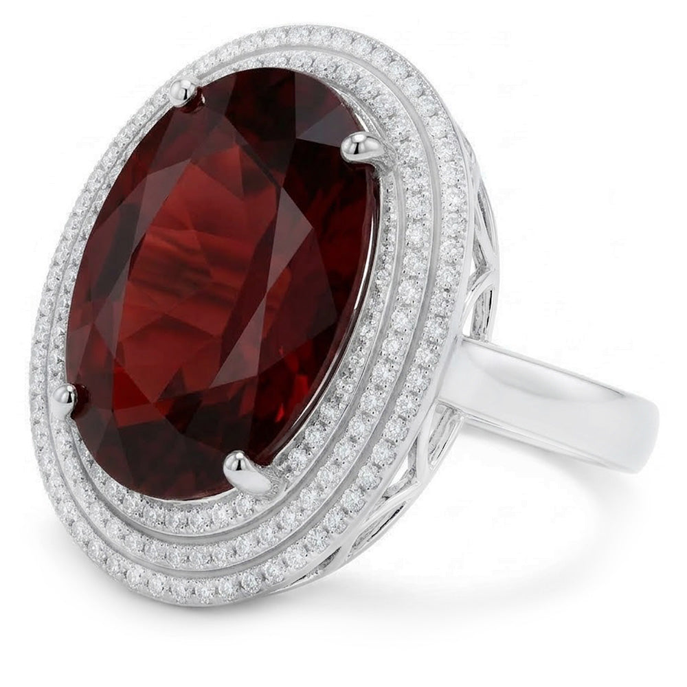 Anello in oro bianco 14K con granato mandarino ovale da 12.50 ct con diamanti