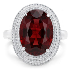 Anello in oro bianco 14K con granato mandarino ovale da 12.50 ct con diamanti