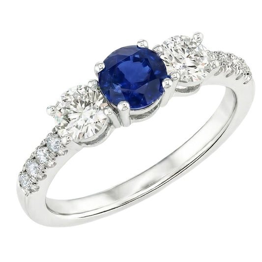 Anello in oro bianco 14K con pietre preziose con accenti di zaffiro blu naturale a 2 carati