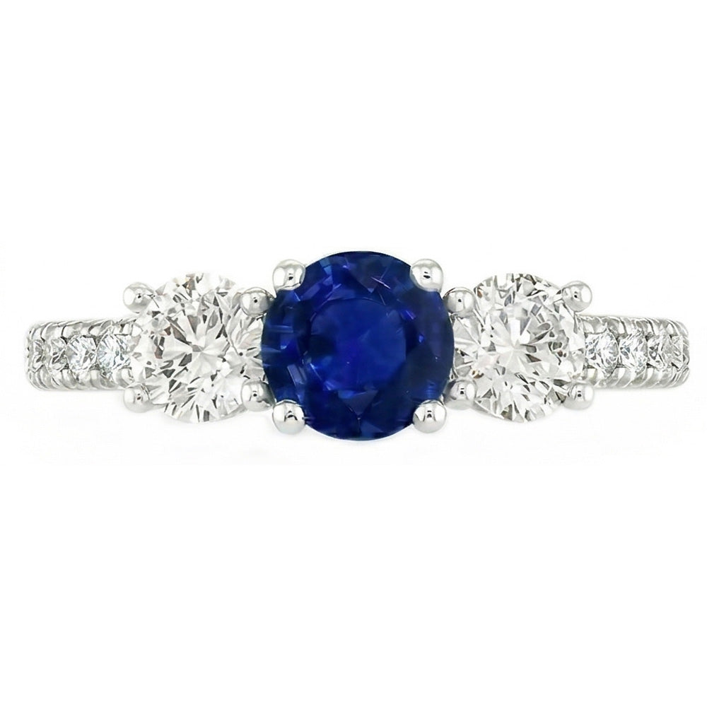 Anello in oro bianco 14K con pietre preziose con accenti di zaffiro blu naturale a 2 carati