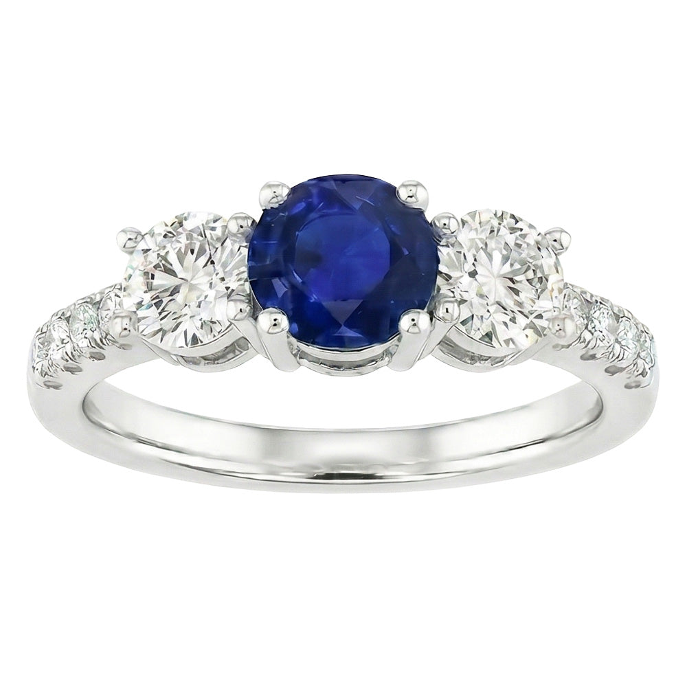Anello in oro bianco 14K con pietre preziose con accenti di zaffiro blu naturale a 2 carati