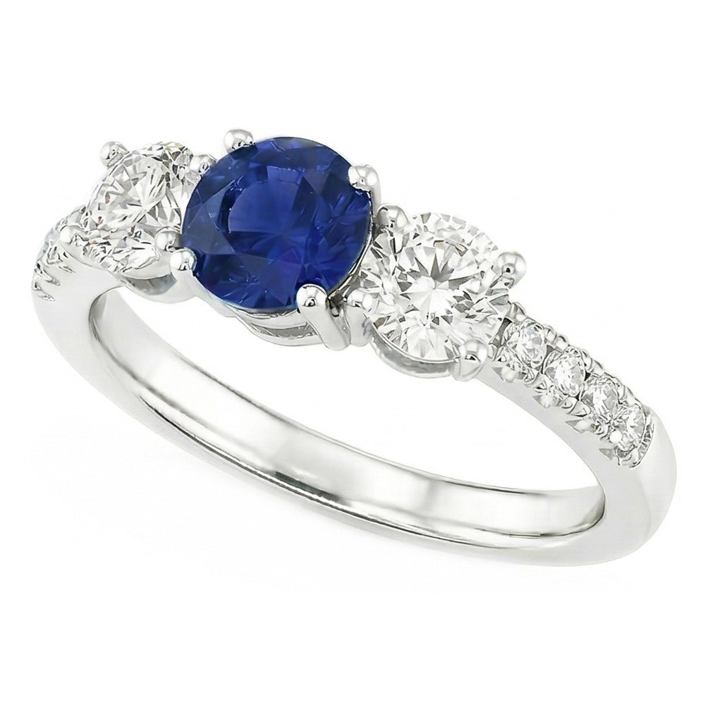 Anello in oro bianco 14K con pietre preziose con accenti di zaffiro blu naturale a 2 carati