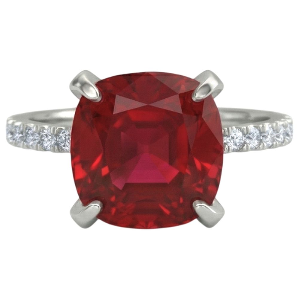 Anello in oro bianco 14K con rubino rosso con diamanti 4.25 carati