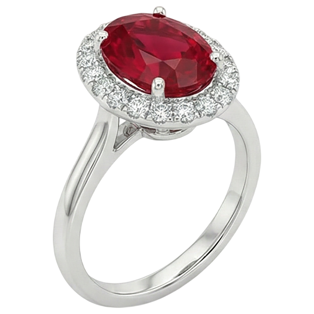 Anello in oro bianco 14K con rubino rosso con diamanti da 3,75 ct Novità