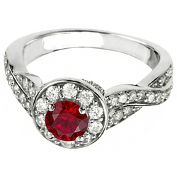 Anello in oro bianco 14K con rubino rotondo rosso Halo da 1.85 carati