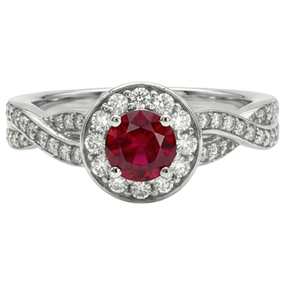Anello in oro bianco 14K con rubino rotondo rosso Halo da 1.85 carati