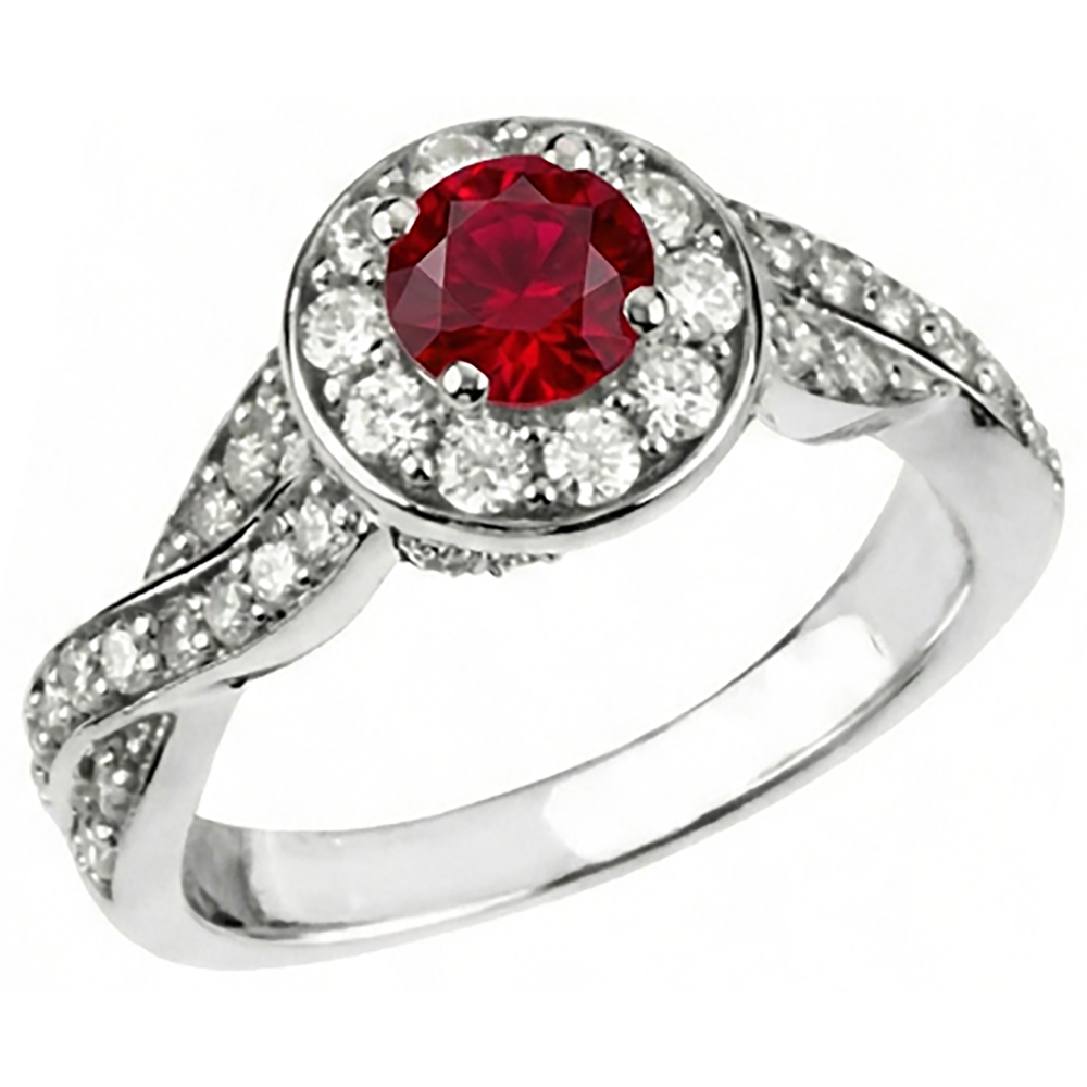 Anello in oro bianco 14K con rubino rotondo rosso Halo da 1.85 carati