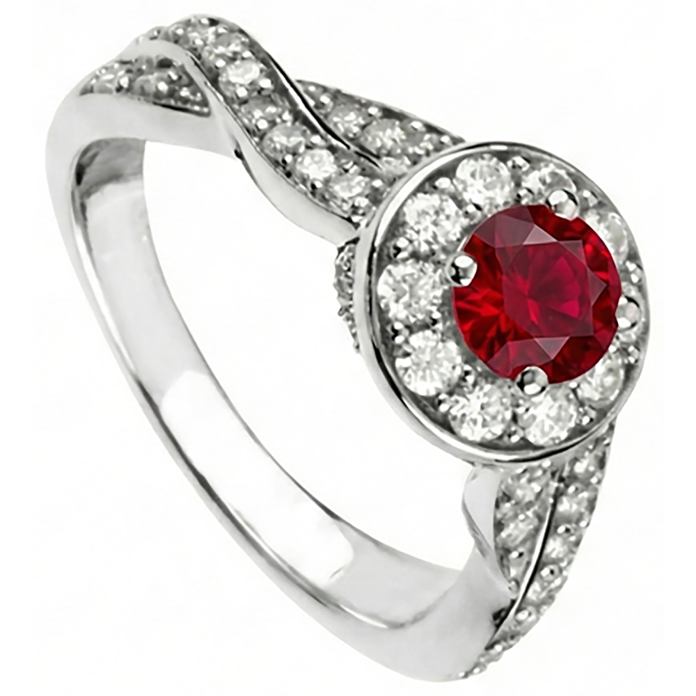 Anello in oro bianco 14K con rubino rotondo rosso Halo da 1.85 carati