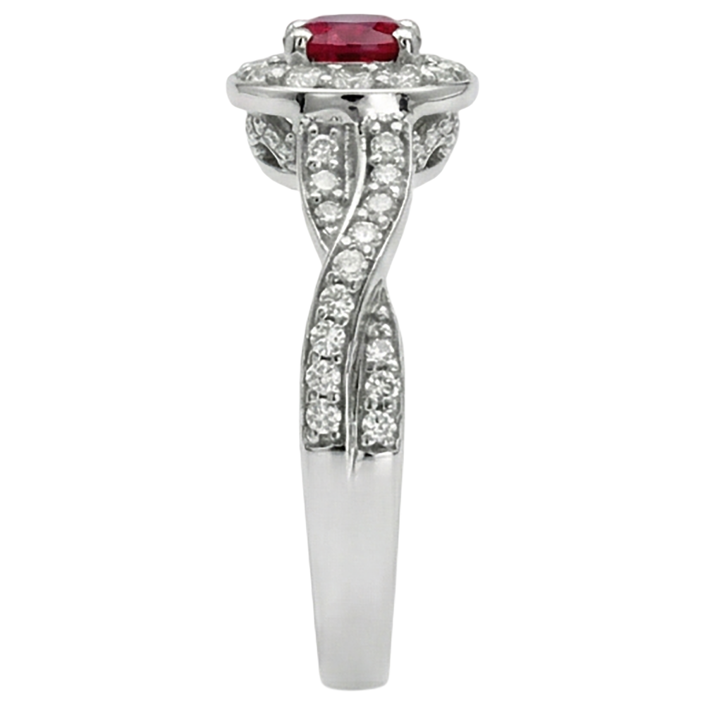 Anello in oro bianco 14K con rubino rotondo rosso Halo da 1.85 carati