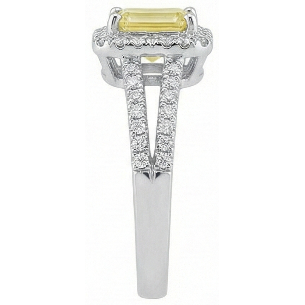Anello in oro bianco 14K con smeraldo e zaffiro giallo a taglio rotondo da 4 ct