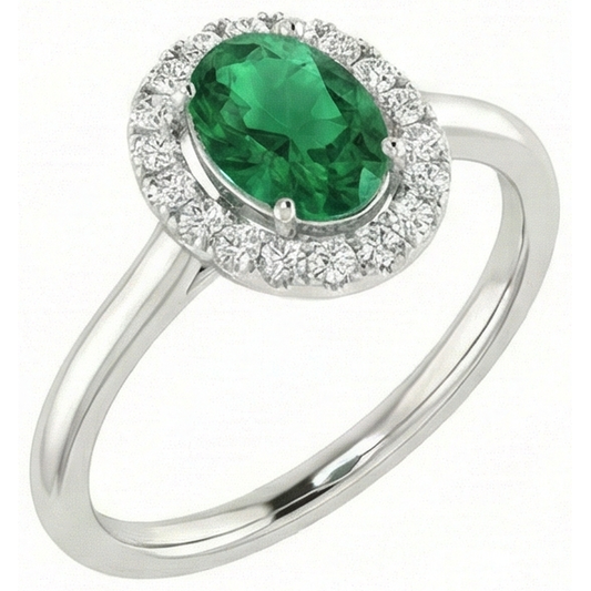 Anello in oro bianco 14K con smeraldo verde 3,70 ct e diamanti bianchi Novità