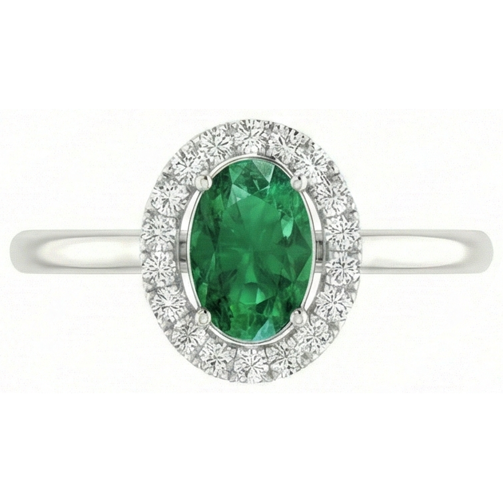 Anello in oro bianco 14K con smeraldo verde 3,70 ct e diamanti bianchi Novità