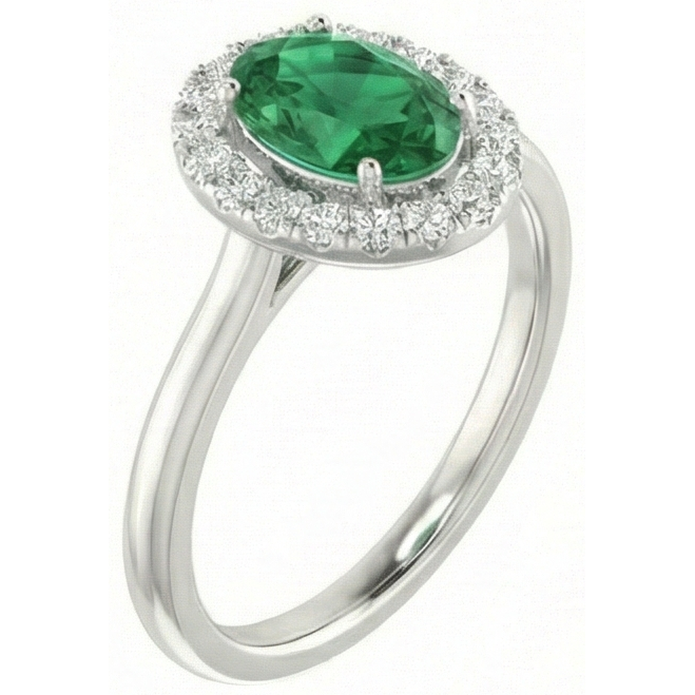 Anello in oro bianco 14K con smeraldo verde 3,70 ct e diamanti bianchi Novità