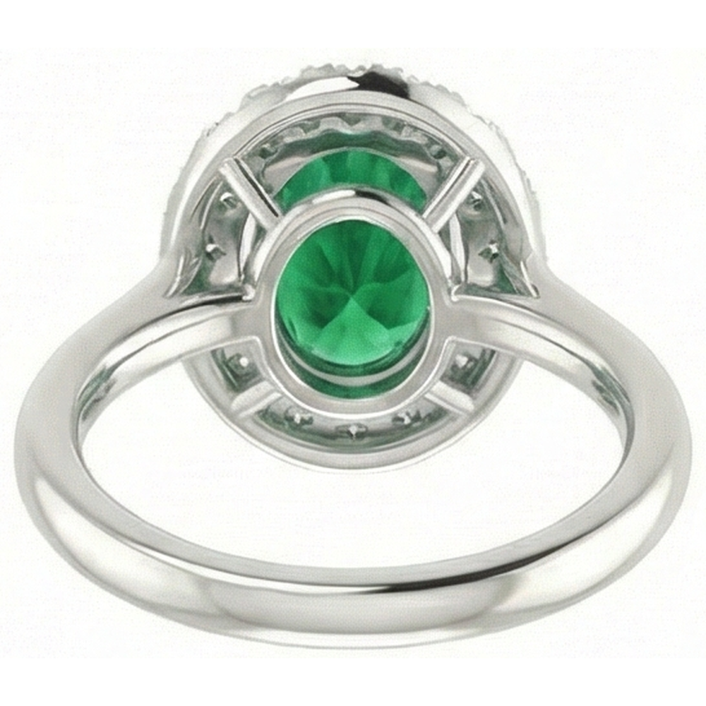 Anello in oro bianco 14K con smeraldo verde 3,70 ct e diamanti bianchi Novità