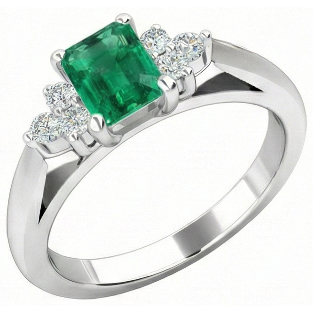 Anello in oro bianco 14K con smeraldo verde da 8,90 carati con diamanti bianchi