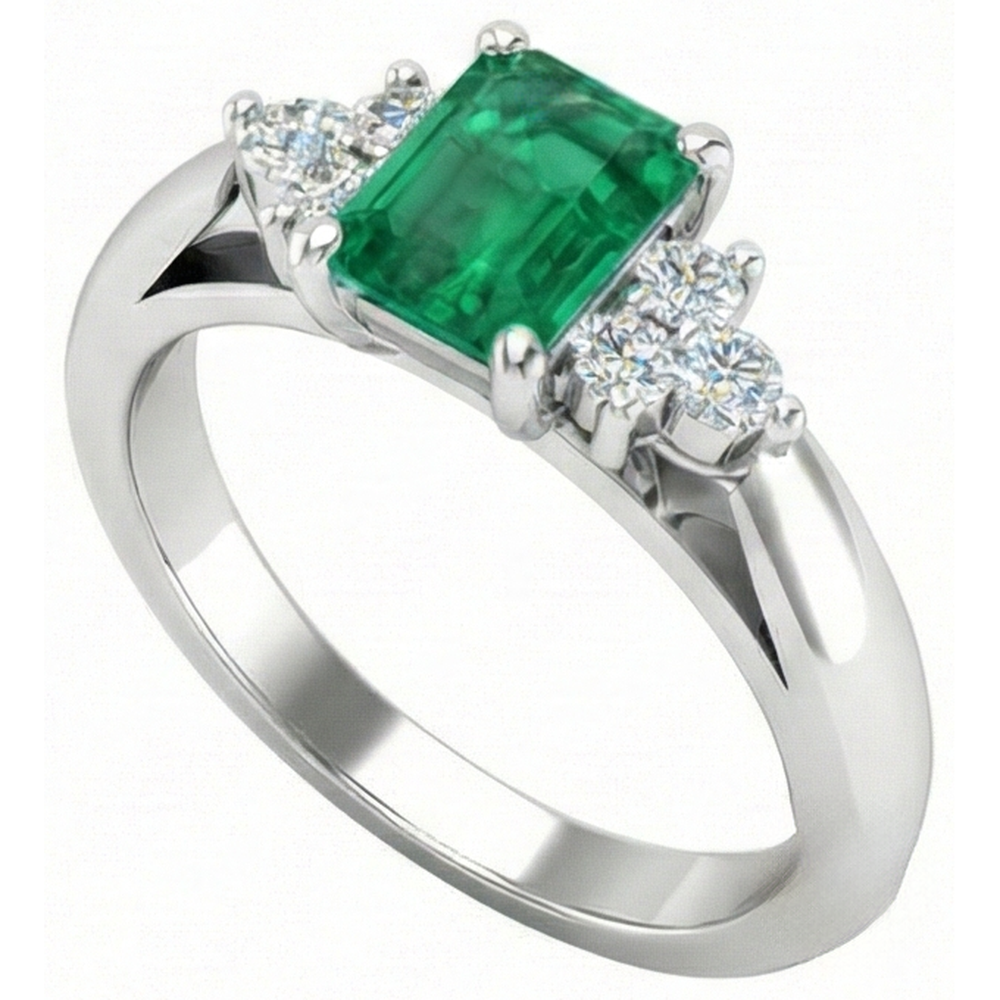 Anello in oro bianco 14K con smeraldo verde da 8,90 carati con diamanti bianchi