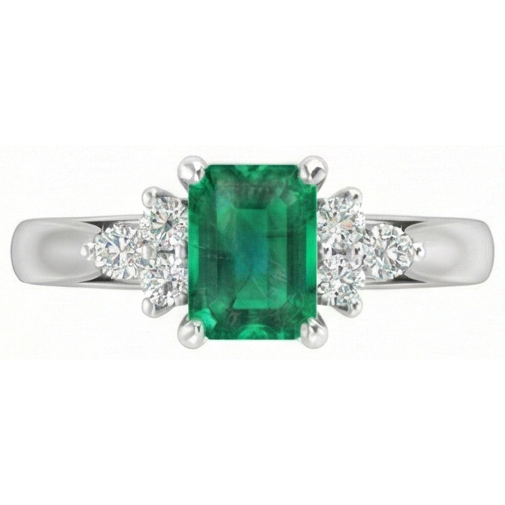 Anello in oro bianco 14K con smeraldo verde da 8,90 carati con diamanti bianchi