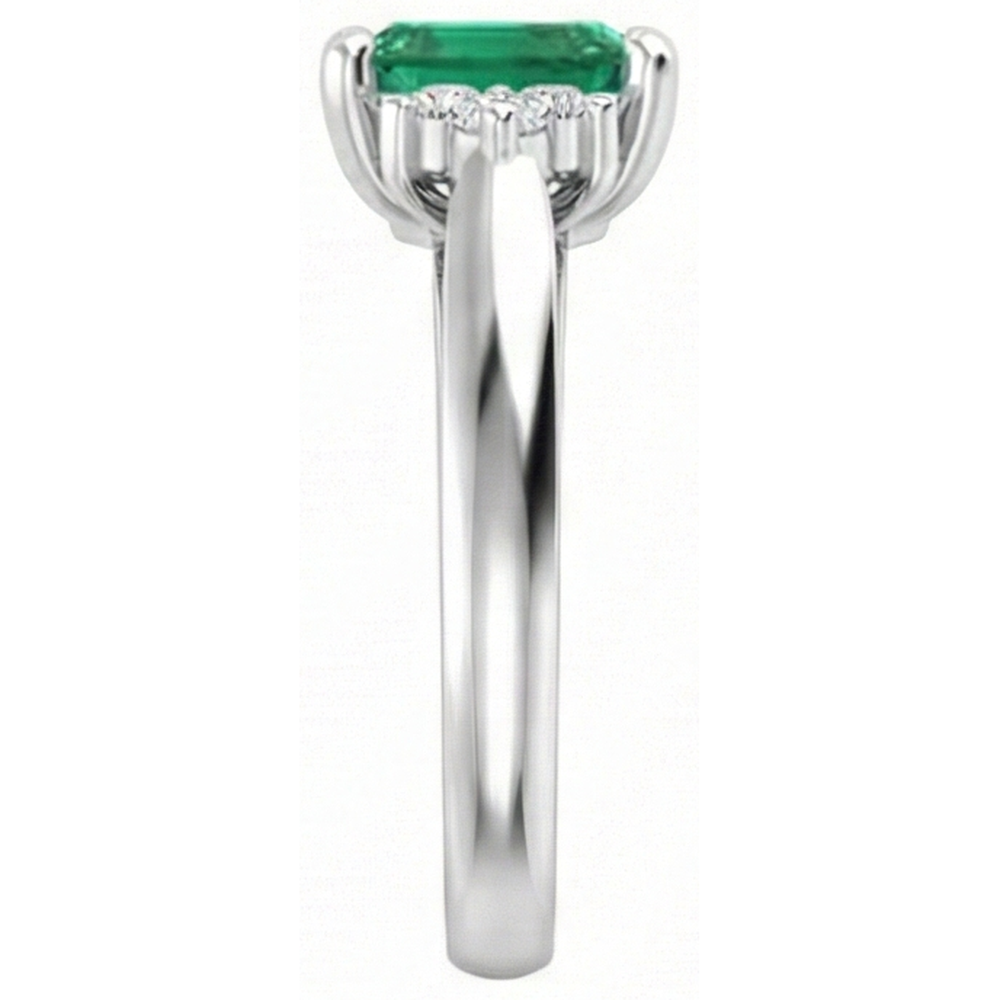Anello in oro bianco 14K con smeraldo verde da 8,90 carati con diamanti bianchi