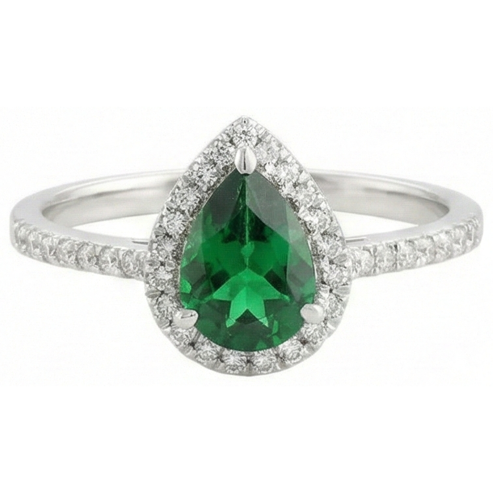 Anello in oro bianco 14K con smeraldo verde di 4,50 carati con diamanti