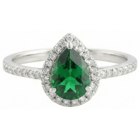Anello in oro bianco 14K con smeraldo verde di 4,50 carati con diamanti