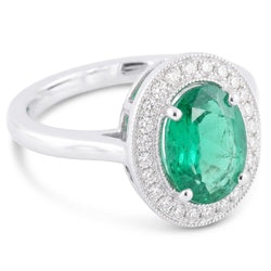 Anello in oro bianco 14K con smeraldo verde e diamanti da 3,25 carati