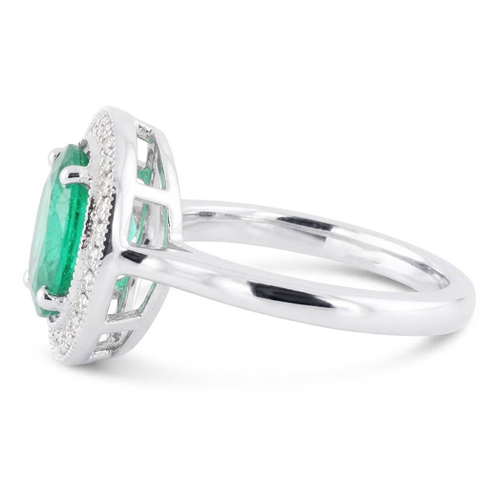 Anello in oro bianco 14K con smeraldo verde e diamanti da 3,25 carati