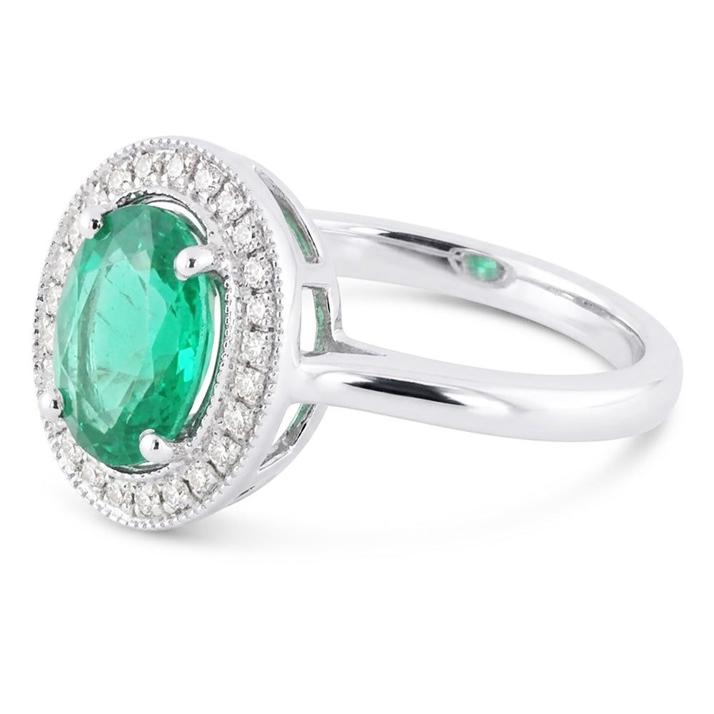Anello in oro bianco 14K con smeraldo verde e diamanti da 3,25 carati