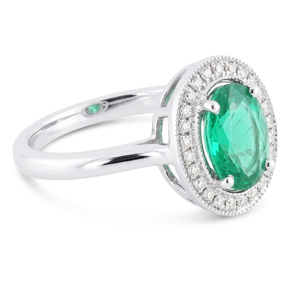 Anello in oro bianco 14K con smeraldo verde e diamanti da 3,25 carati
