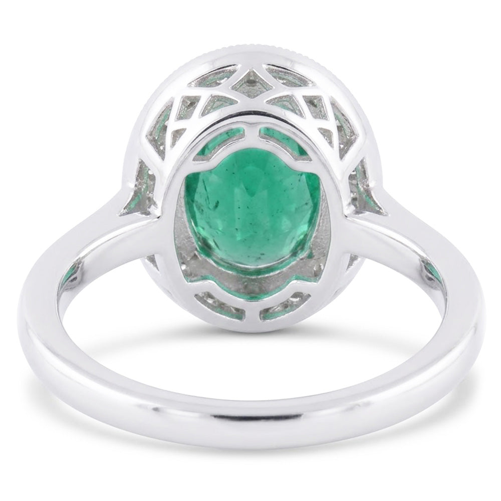 Anello in oro bianco 14K con smeraldo verde e diamanti da 3,25 carati