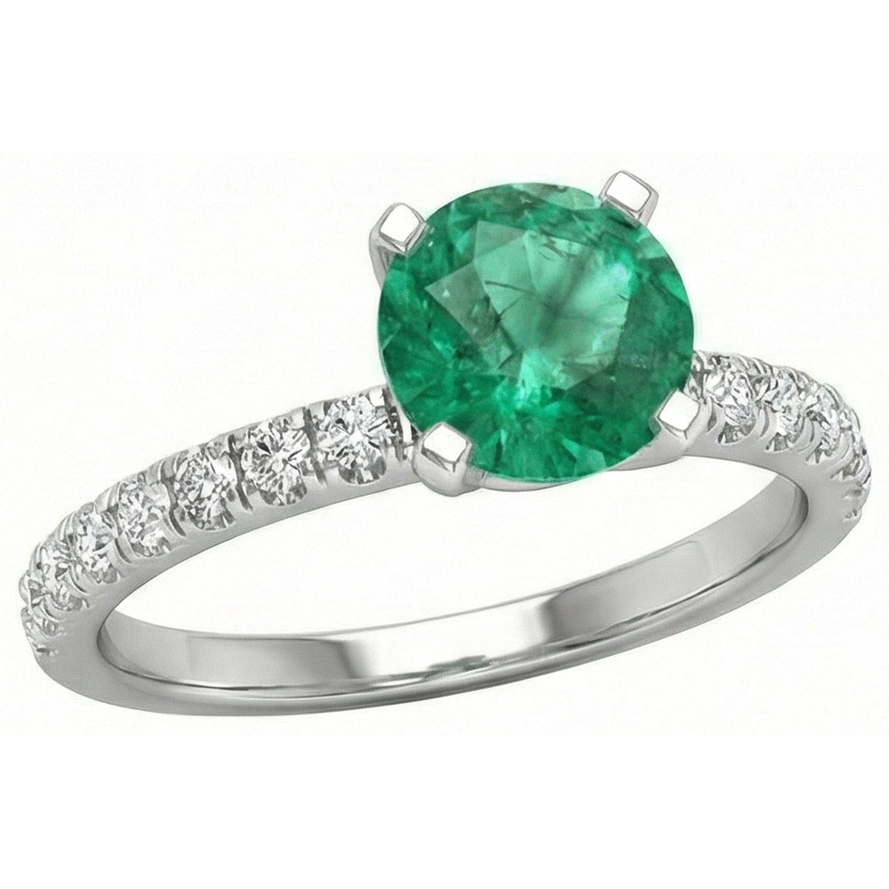 Anello in oro bianco 14K con smeraldo verde e diamanti da 3,80 carati