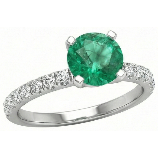 Anello in oro bianco 14K con smeraldo verde e diamanti da 3,80 carati