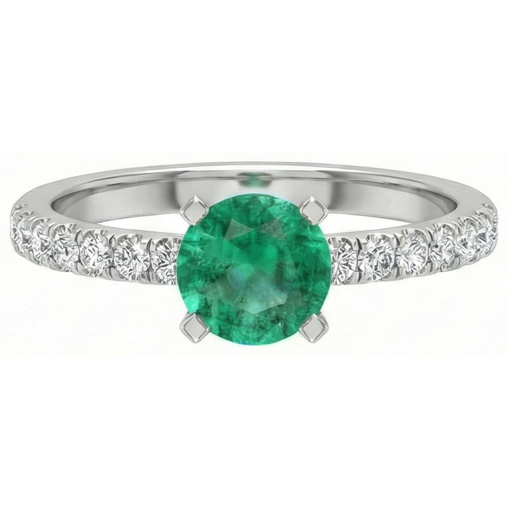 Anello in oro bianco 14K con smeraldo verde e diamanti da 3,80 carati