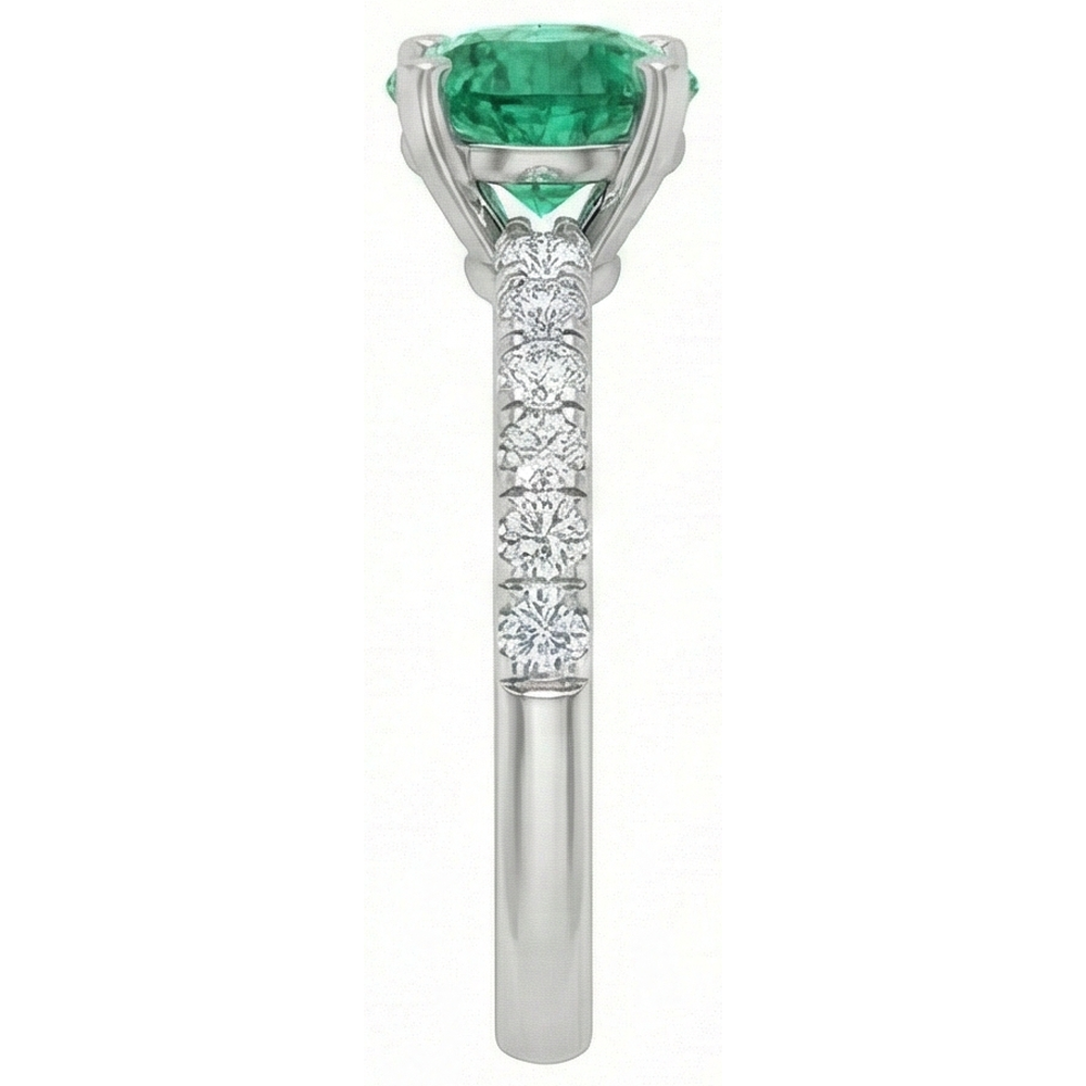 Anello in oro bianco 14K con smeraldo verde e diamanti da 3,80 carati