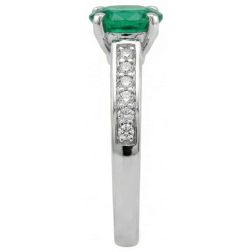 Anello in oro bianco 14K con smeraldo verde ovale e diamanti da 3,60 ct