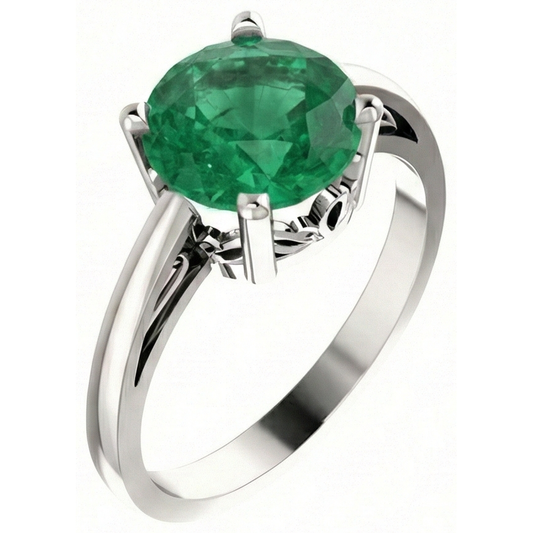 Anello in oro bianco 14K con smeraldo verde taglio rotondo da 12 ct