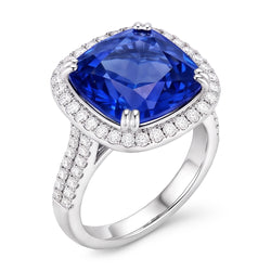 Anello in oro bianco 14K con tanzanite a cuscino grande da 5,70 ct e diamante rotondo