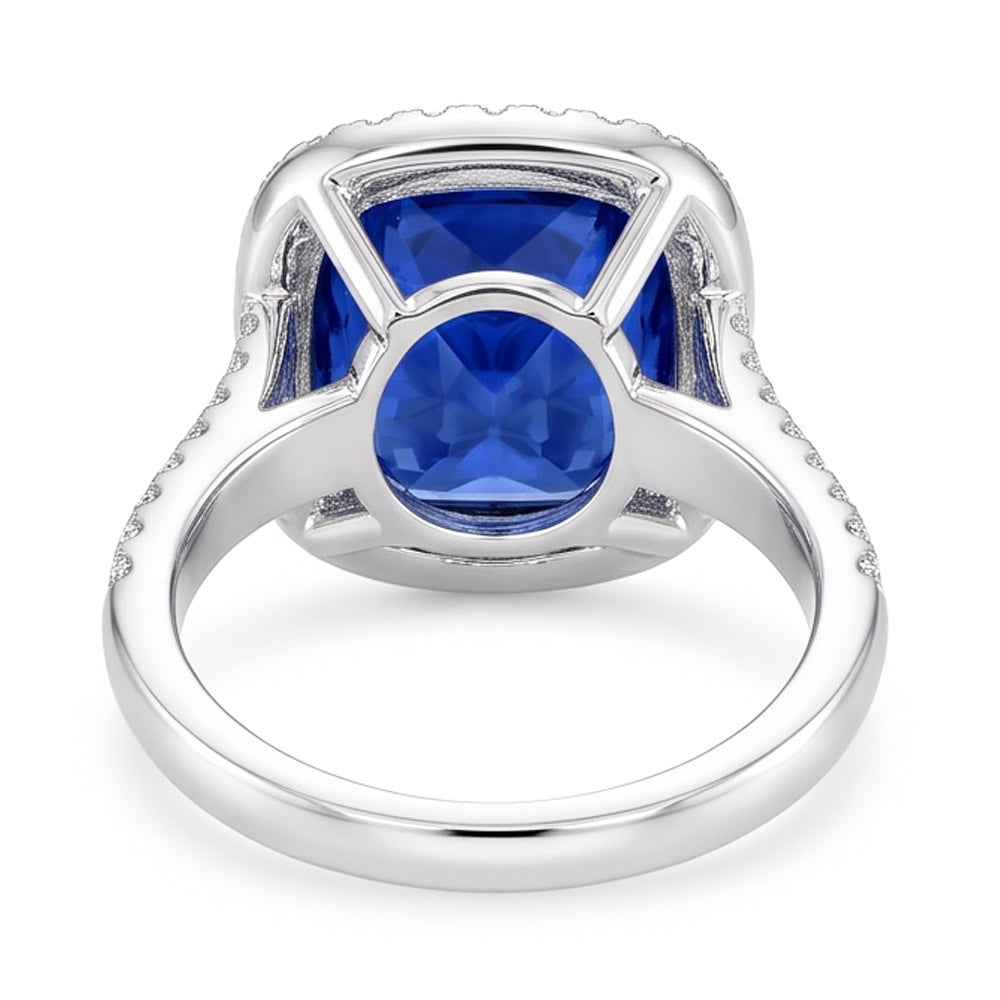 Anello in oro bianco 14K con tanzanite a cuscino grande da 5,70 ct e diamante rotondo