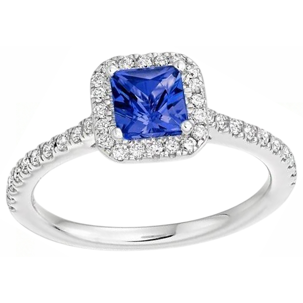Anello in oro bianco 14K con tanzanite da 5.30 carati con diamanti