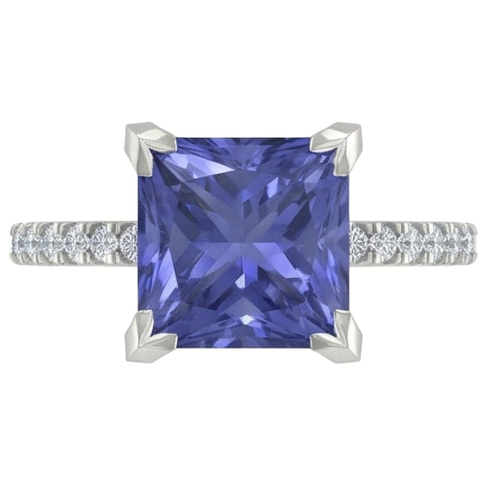 Anello in oro bianco 14K . con tanzanite e diamanti 3.80 carati