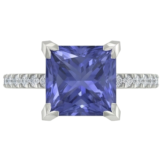 Anello in oro bianco 14K . con tanzanite e diamanti 3.80 carati