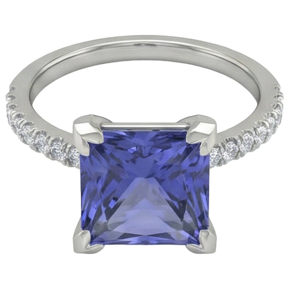 Anello in oro bianco 14K . con tanzanite e diamanti 3.80 carati