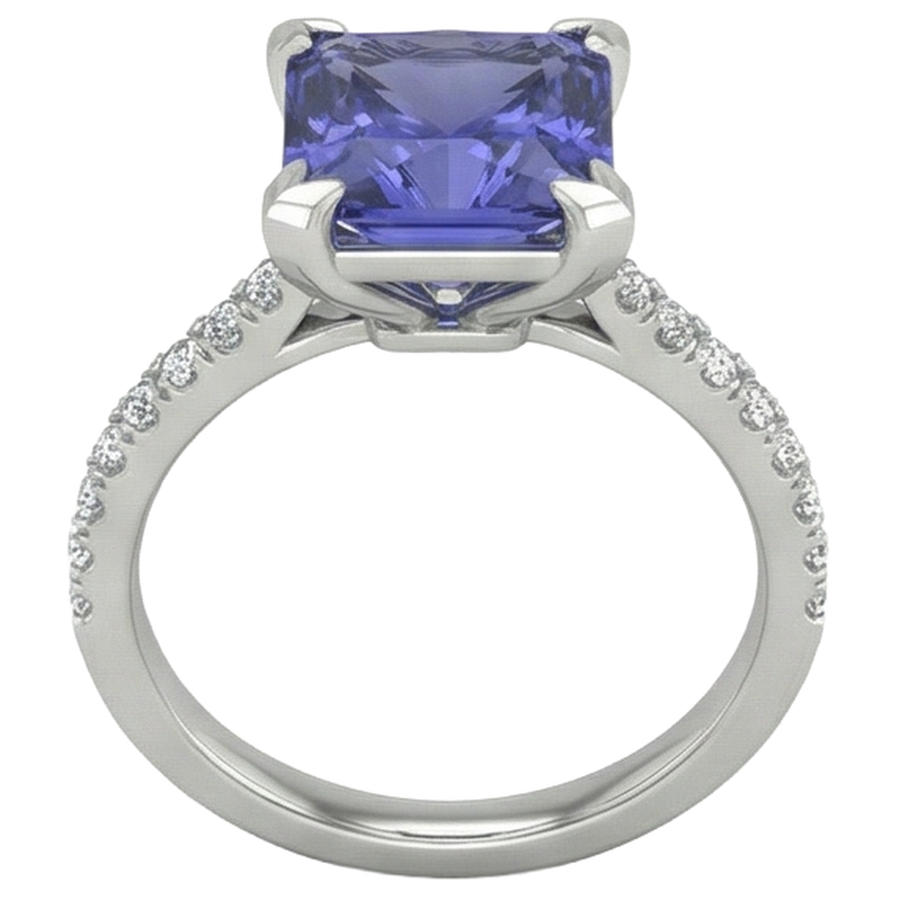 Anello in oro bianco 14K . con tanzanite e diamanti 3.80 carati