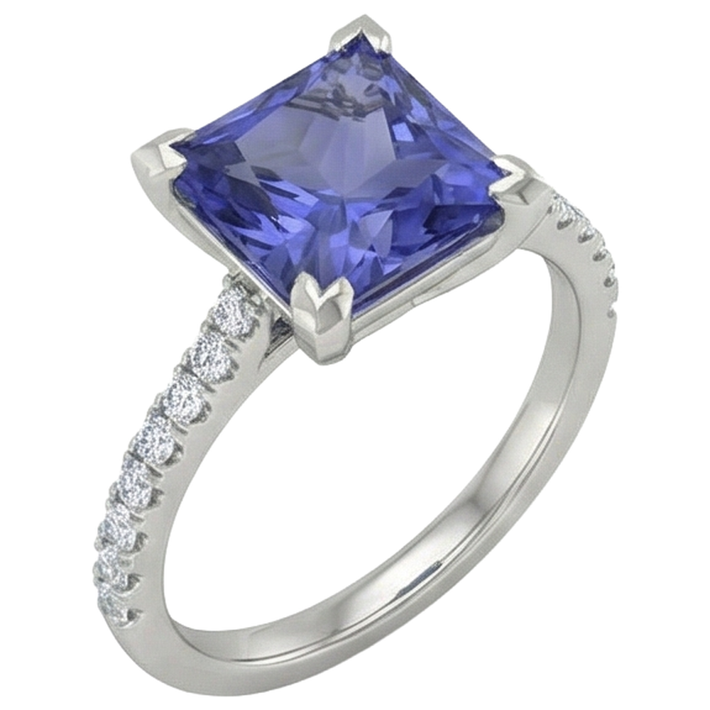 Anello in oro bianco 14K . con tanzanite e diamanti 3.80 carati