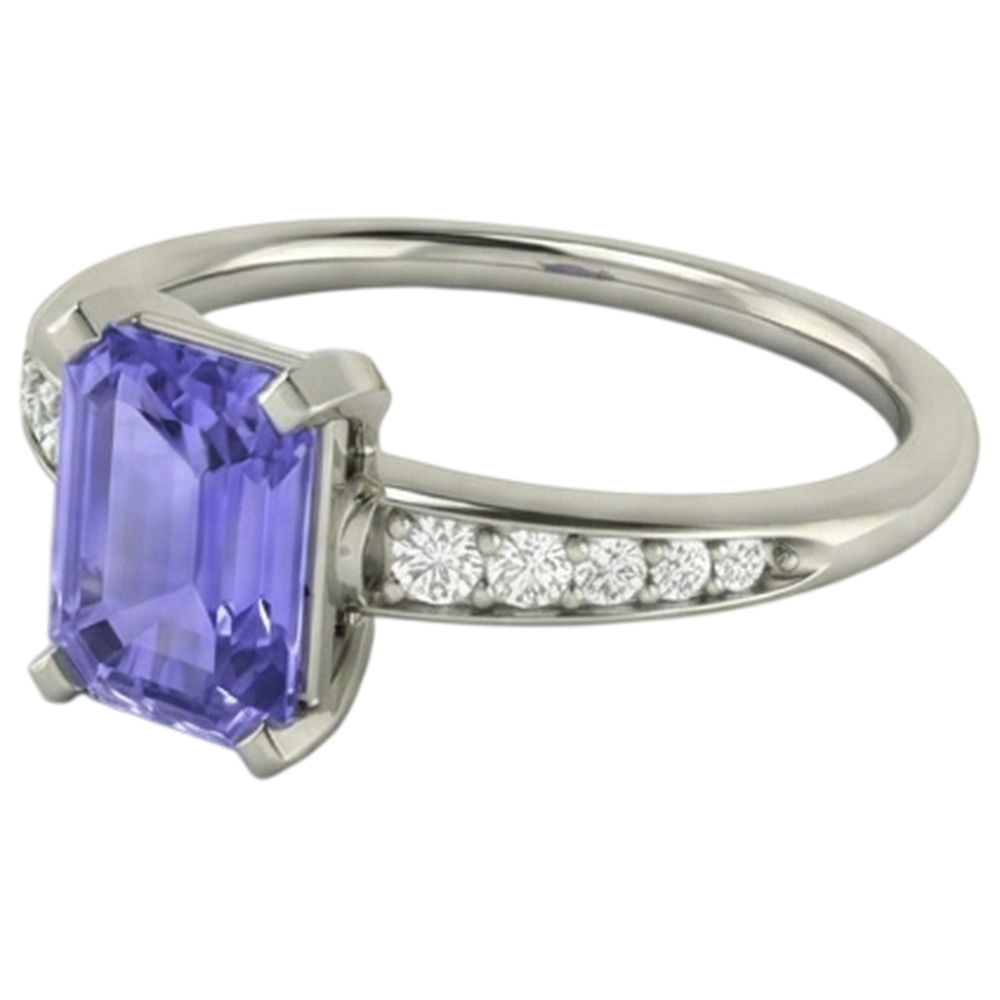 vero round tanzanite 3.85carati anello dettaglio ravvicinato