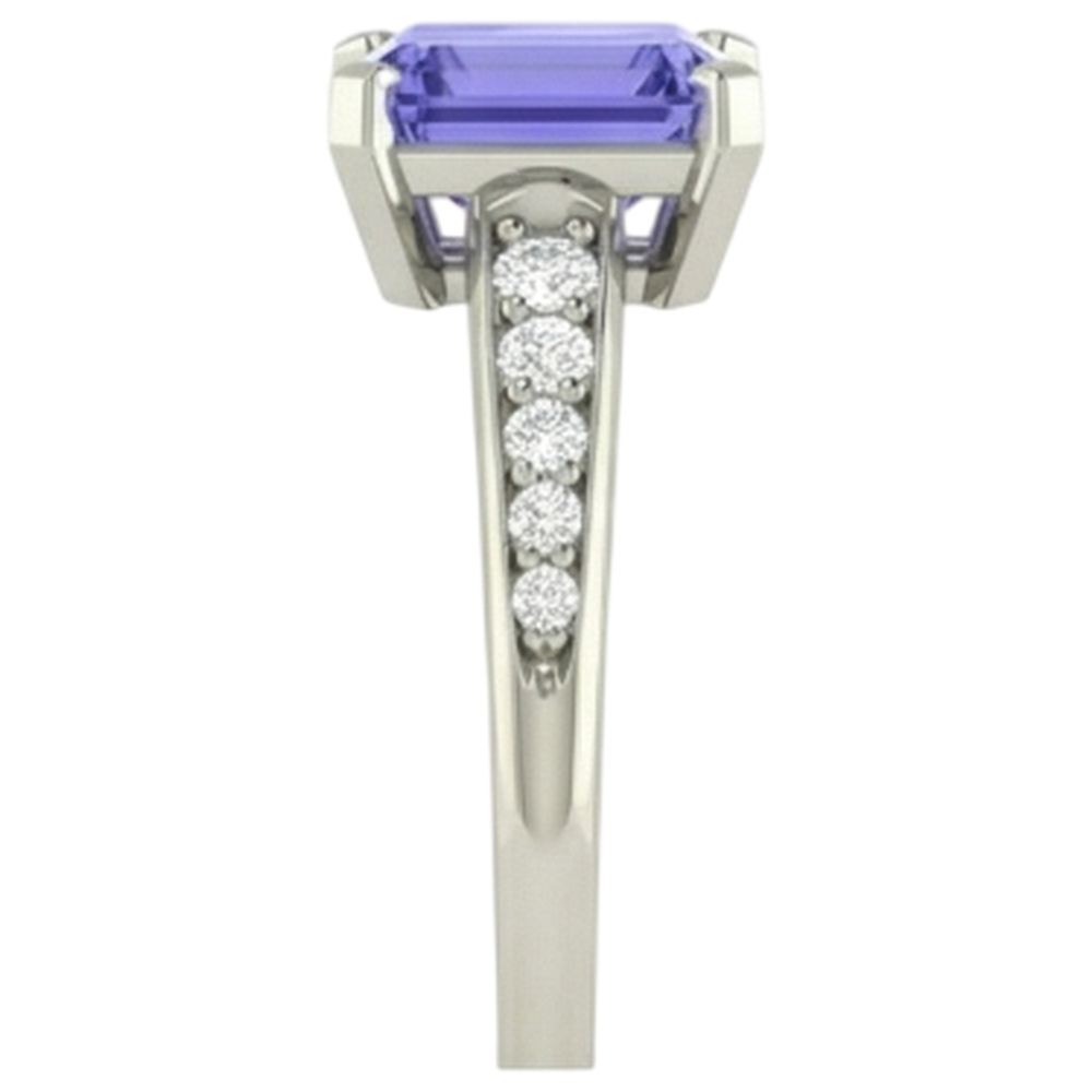vero round tanzanite 3.85carati anello vista di profilo