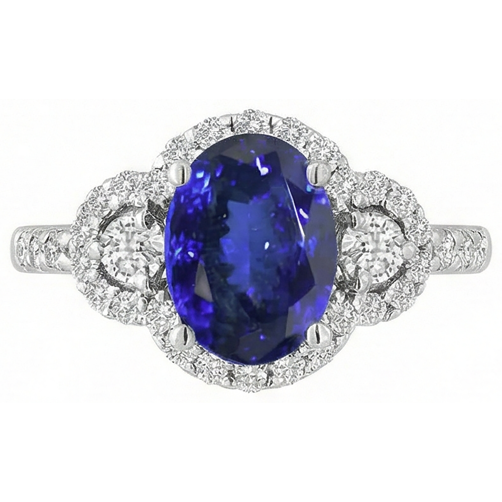 Anello in oro bianco 14K con tanzanite e diamanti da 2,10 carati Novità