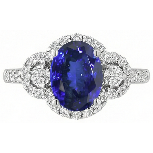 Anello in oro bianco 14K con tanzanite e diamanti da 2,10 carati Novità